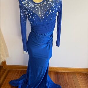 Elegant Blue Evening Gown Rhinestones Size XS